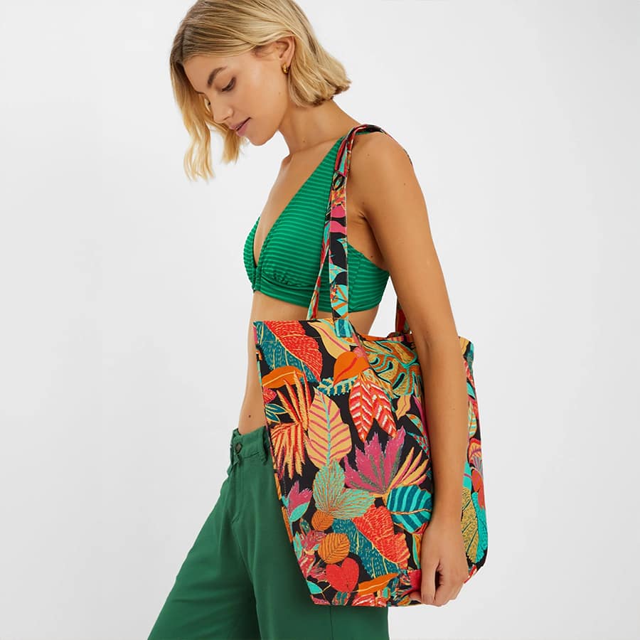Multi Color Tropical Print Shopper Bag