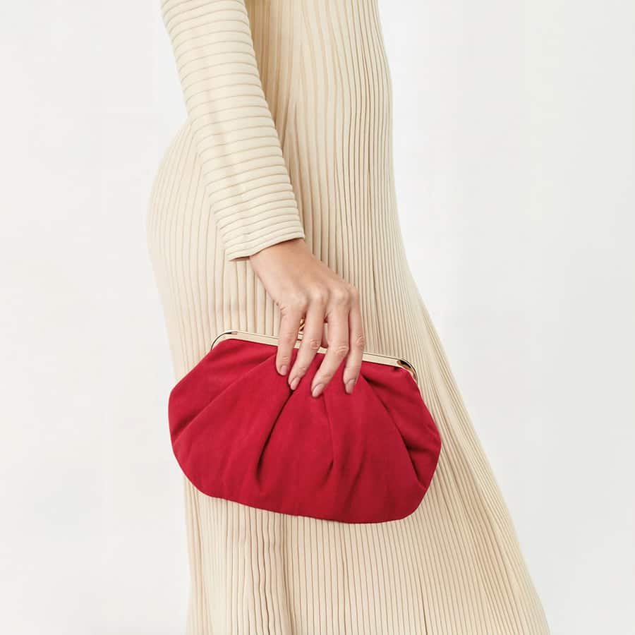 Pleated Suedette Clutch Bag Red
