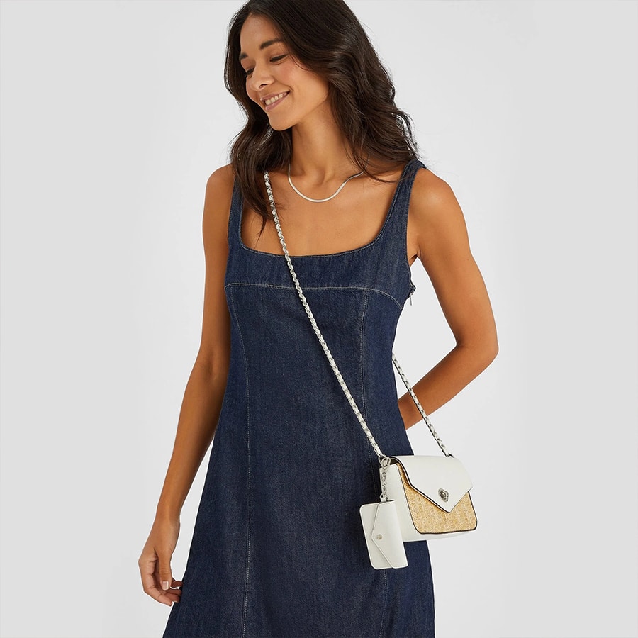 White Raffia Crossbody Bag & Card Holder