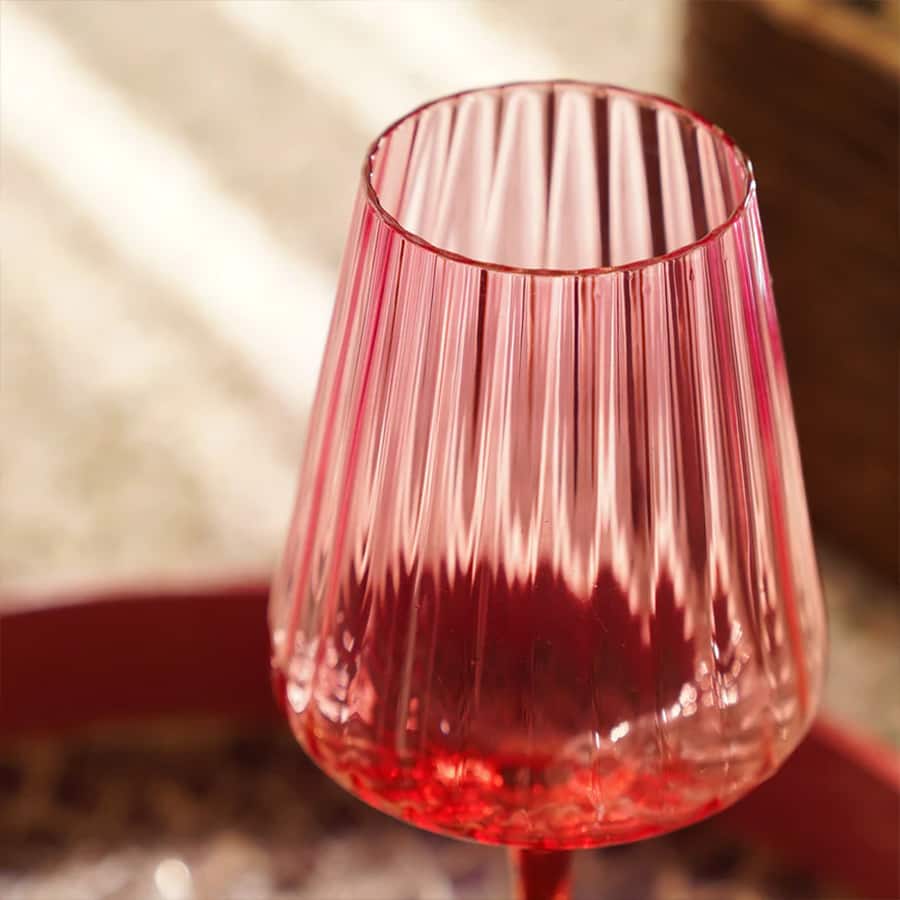 Set of 2 Three Tone Ribbed Wine Glasses