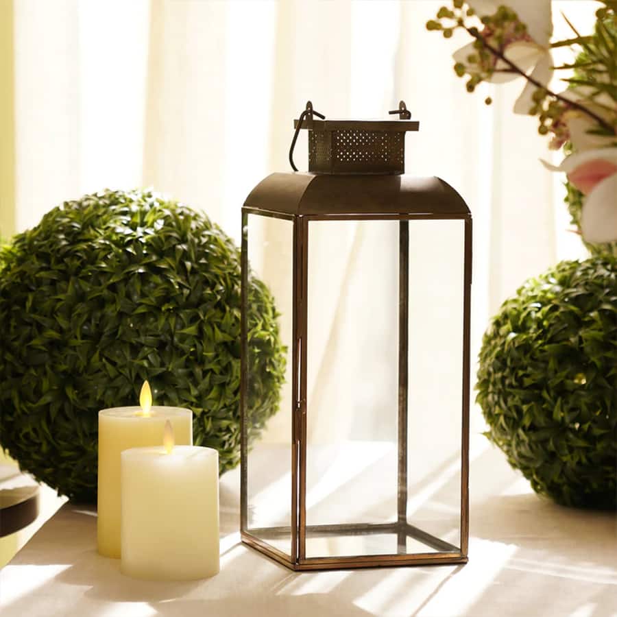 Brown Antique Finish Metal Tall Lantern - Large