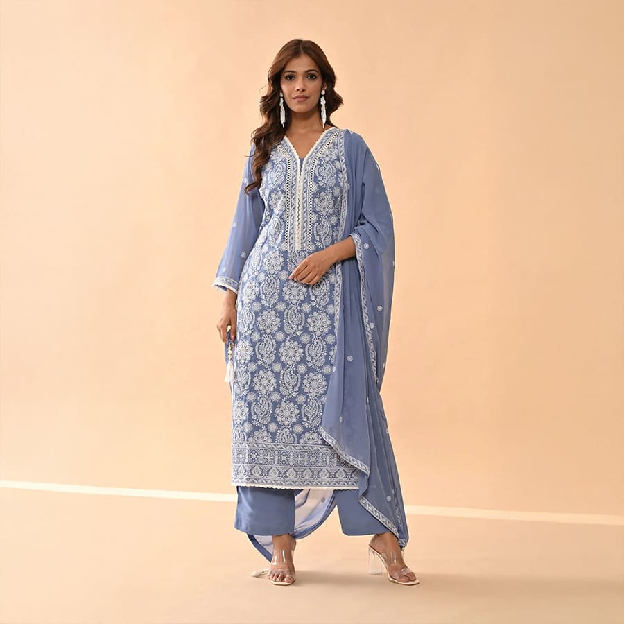 Blue Embroidered Kurta Set