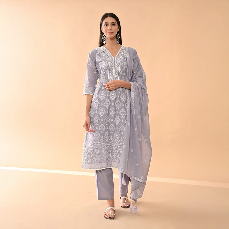 Purple Embroidered Kurta Set