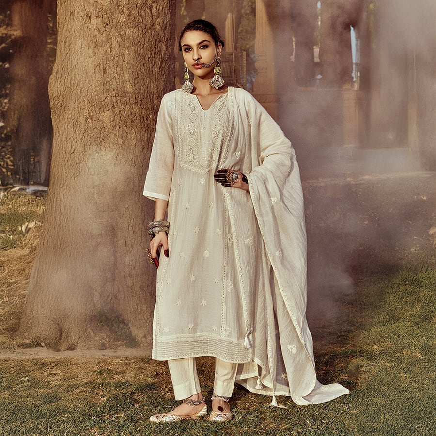 Cream Straight Kurta Set