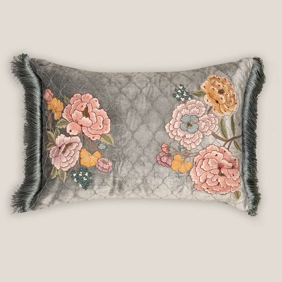 Peony Light Blue Emb. Cushion Cover