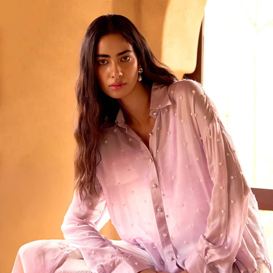 Mauve Chinnon Pearl Embroidered Top