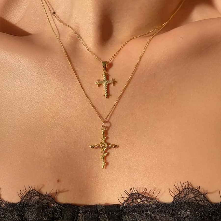 Gold Imitation Cross Layered Necklace