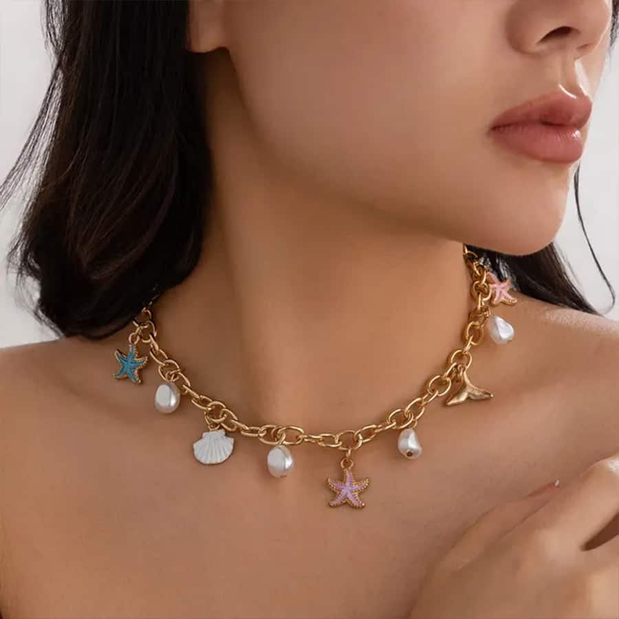 Gold Imitation Starfish Charm Necklace