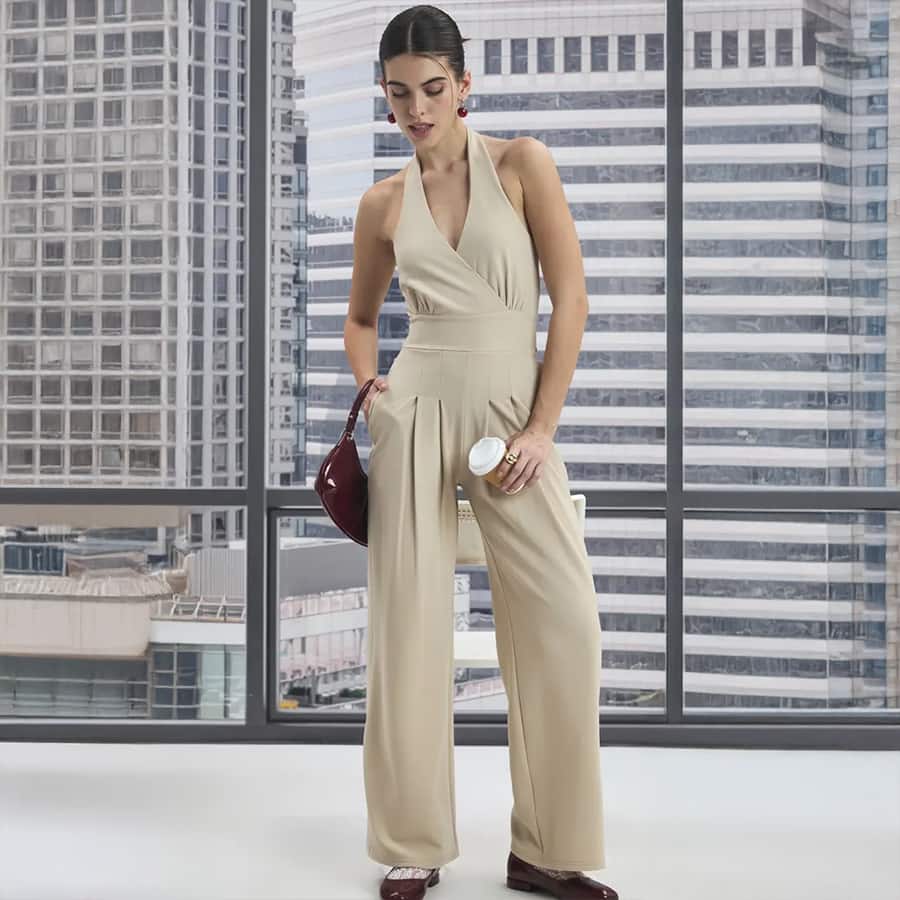 Beige Halter Neck Jumpsuit