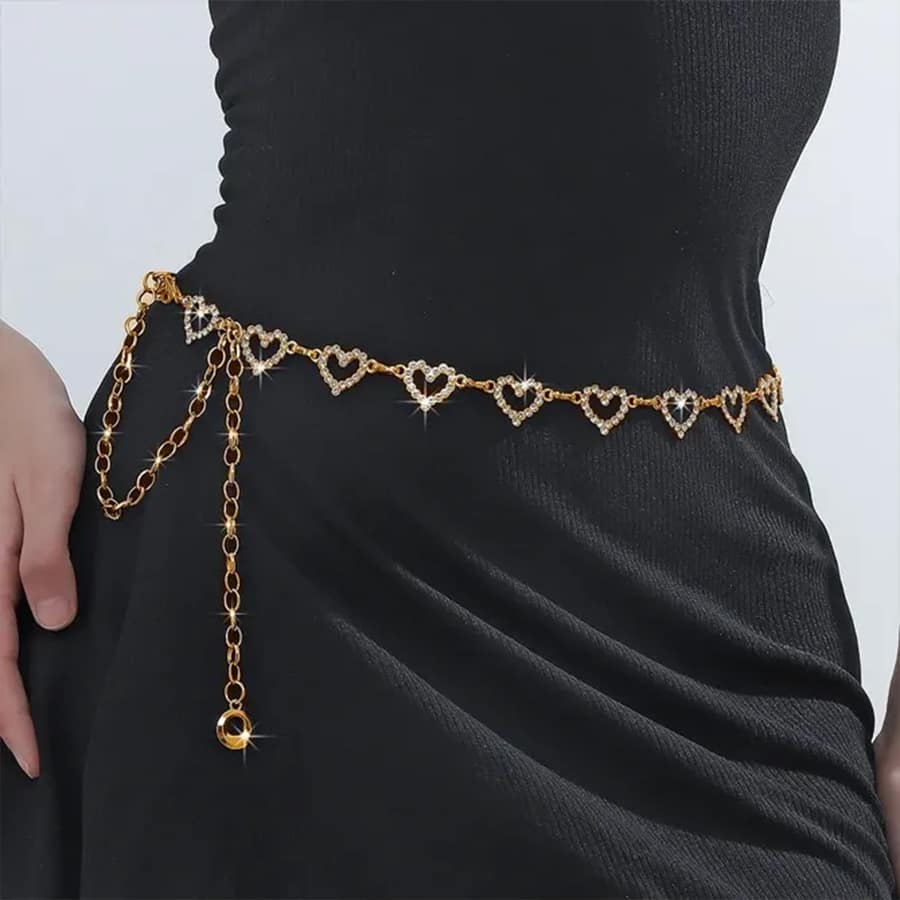Crystal Gold Heart Waist Chain