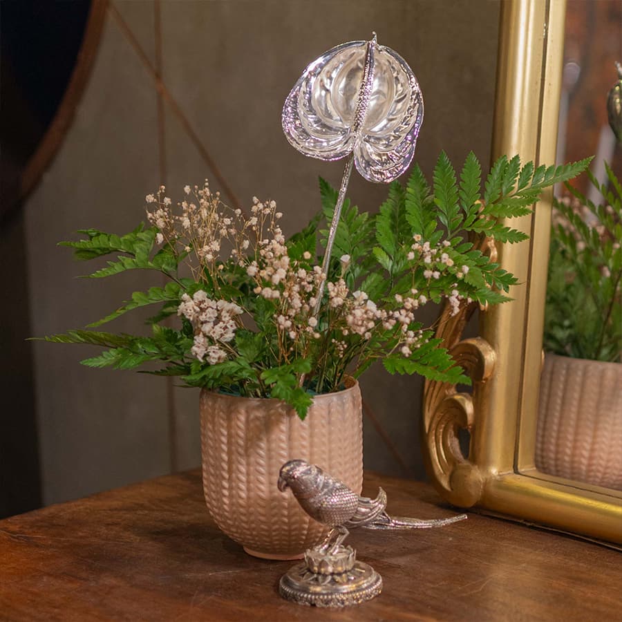 JUL Fresh Anthurium with stem dipped in 999 Silver