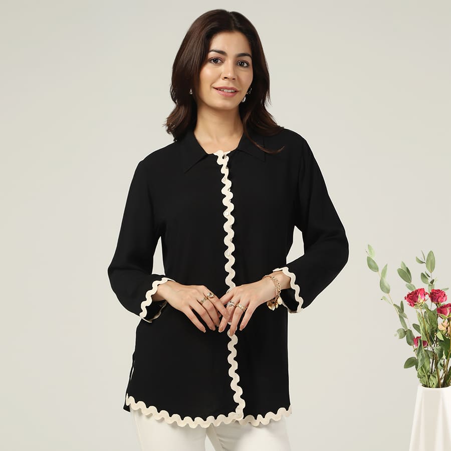 Black Solid Modal Collared Shirt