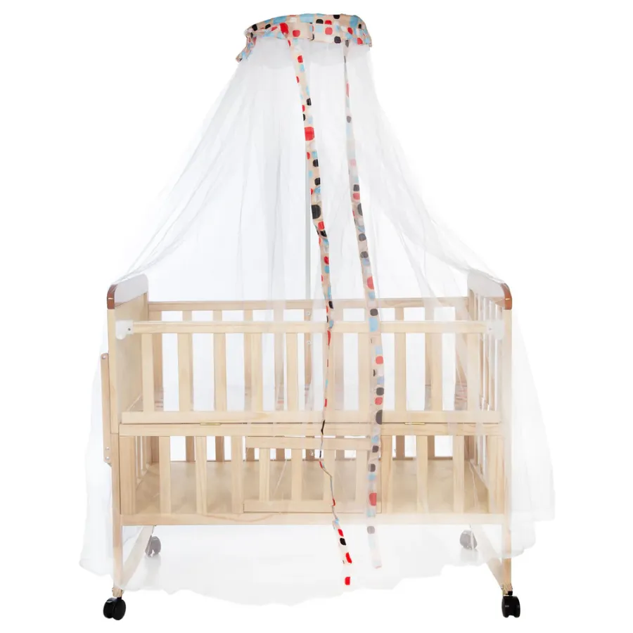 Rocking Wooden Baby Cot with Mosquito Net.