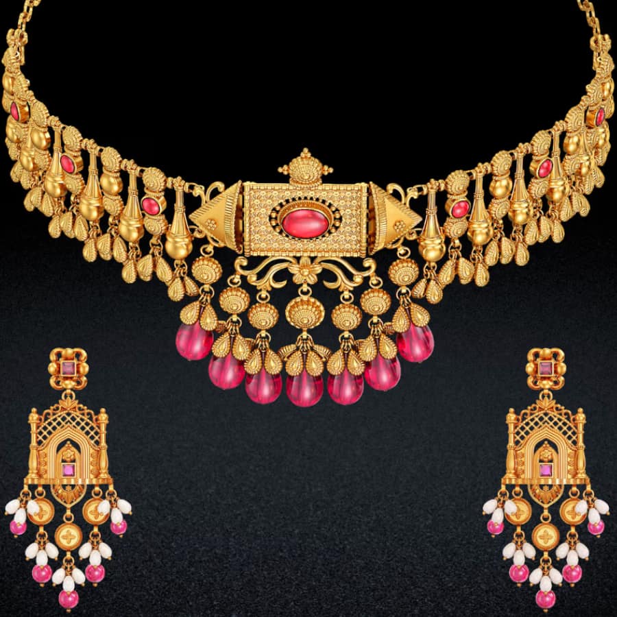 Royal Grid Gold Necklae Set