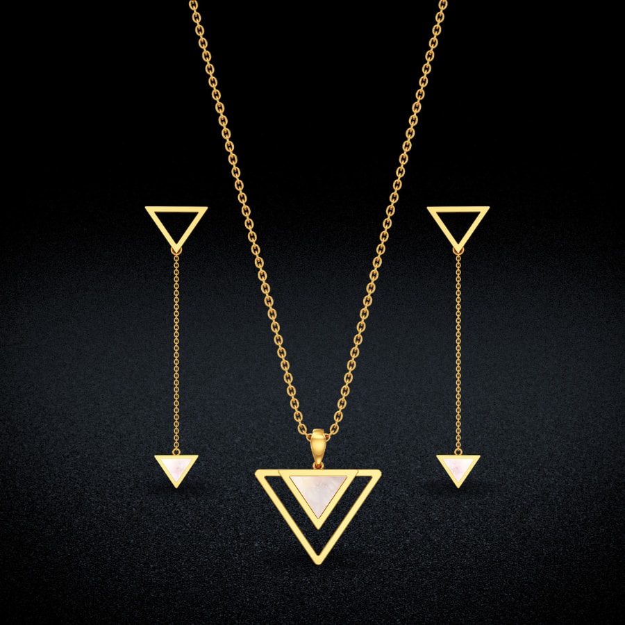 White Tri Shine Gold Pendant Set