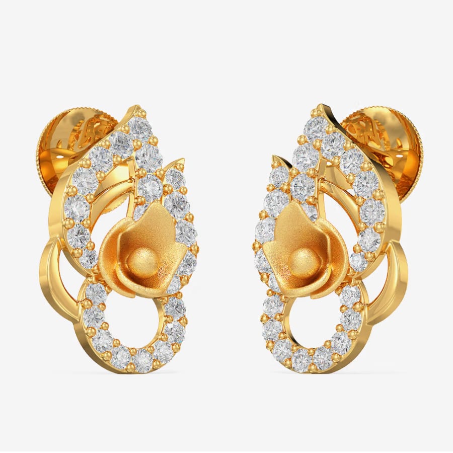 Gold Teardrop Floral Studs