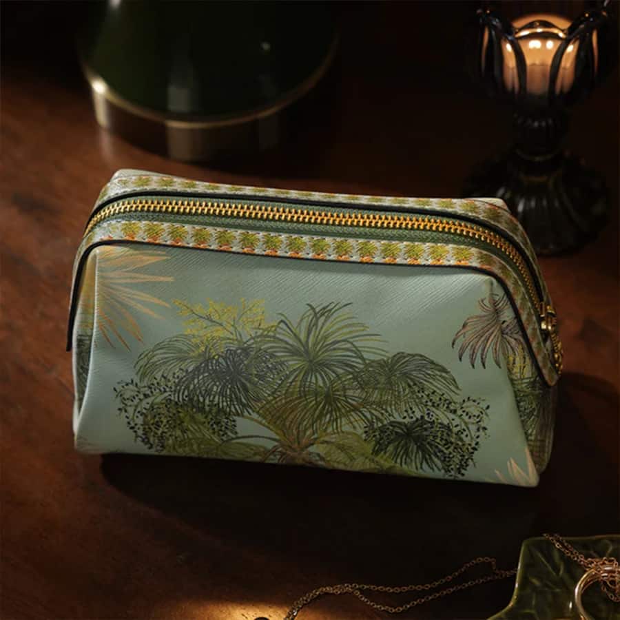 Green Como Printed Faux Leather Vanity Pouch - Large