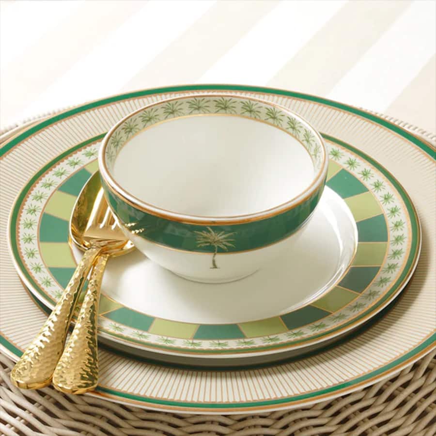 Set Of 2 Beige & Green Verde Print Bowls