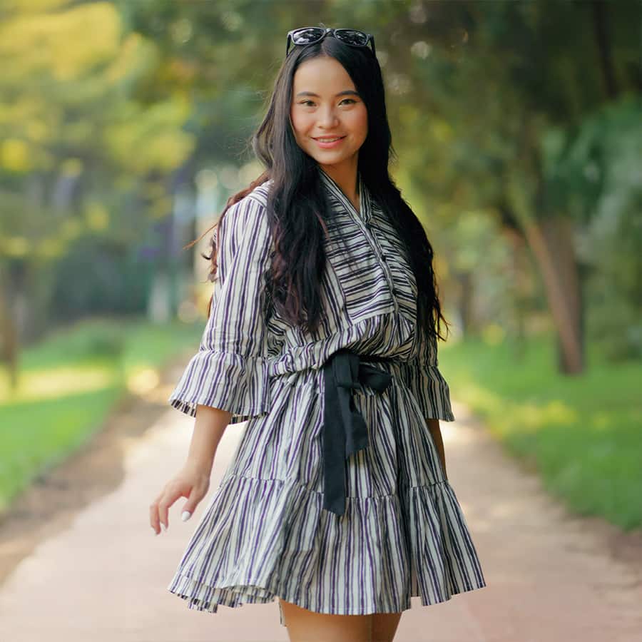 Black Printed Cotton Fit and Flare One Piece Dress