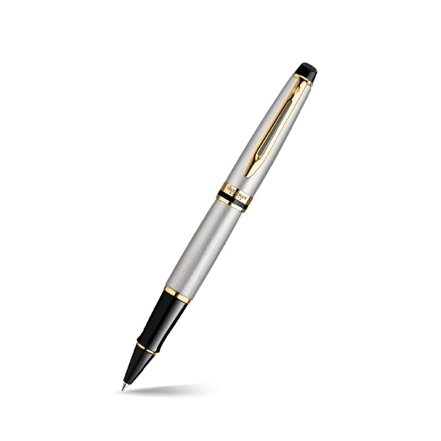 Expert Stainless Steel Gold Trim Rollerball Pen