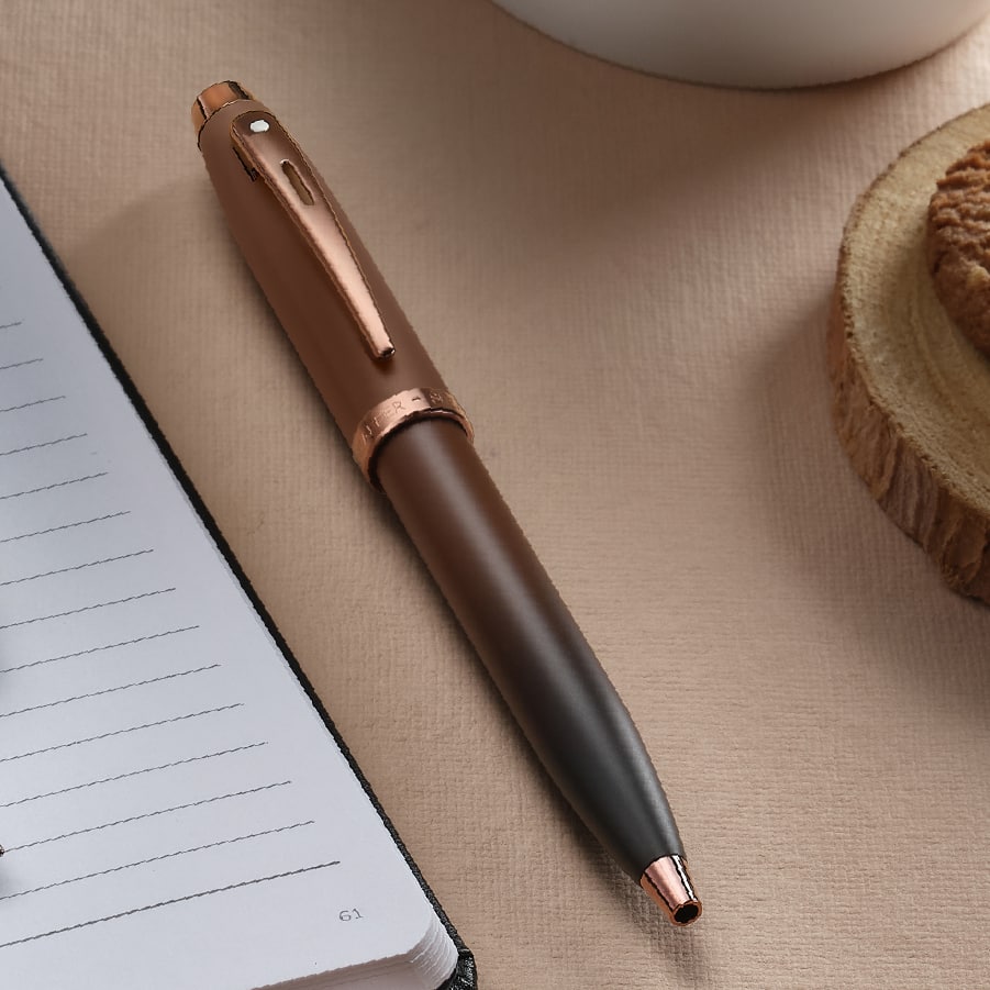 100 Coffee Edition Matt Brown Ballpoint Pen with Regal Brown PVD Trims