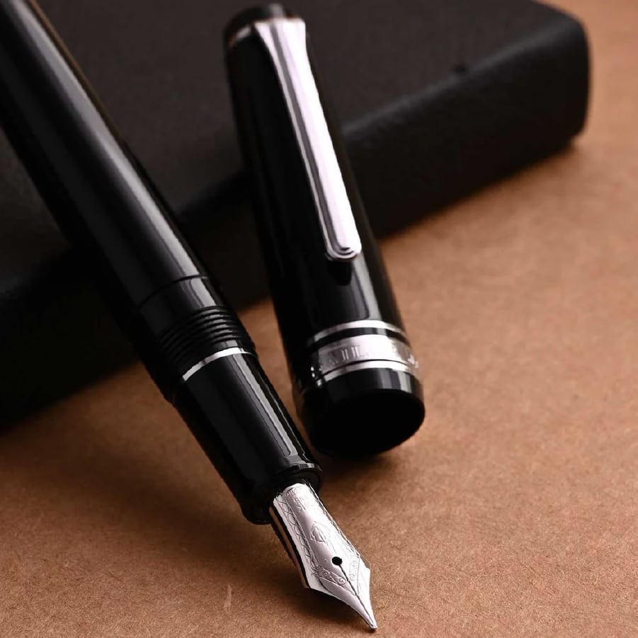 Professional Gear Slim Fountain Pen (14K Broad) Black with Rhodium-plated Trims
