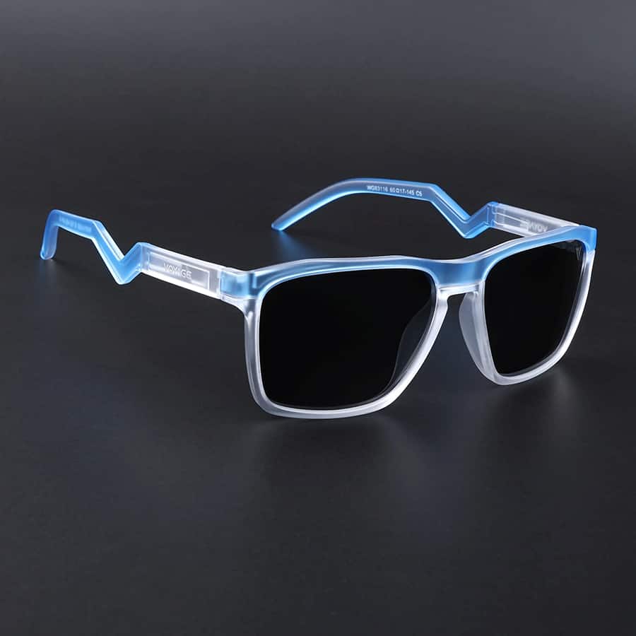 Radar 2.0 | Wayfarer Polarized Sunglasses | Black Lens | Blue & Transparent Frame - PMG6758