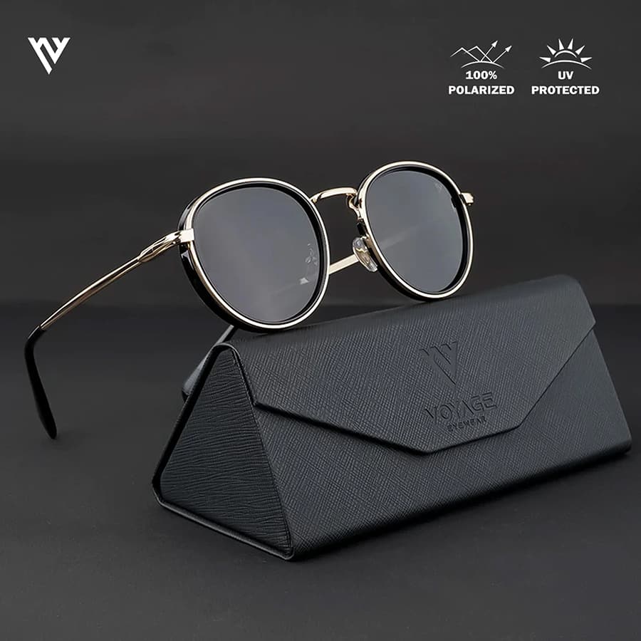 Captain | Gold And Black Polarized Round Sunglasses - PMG3981