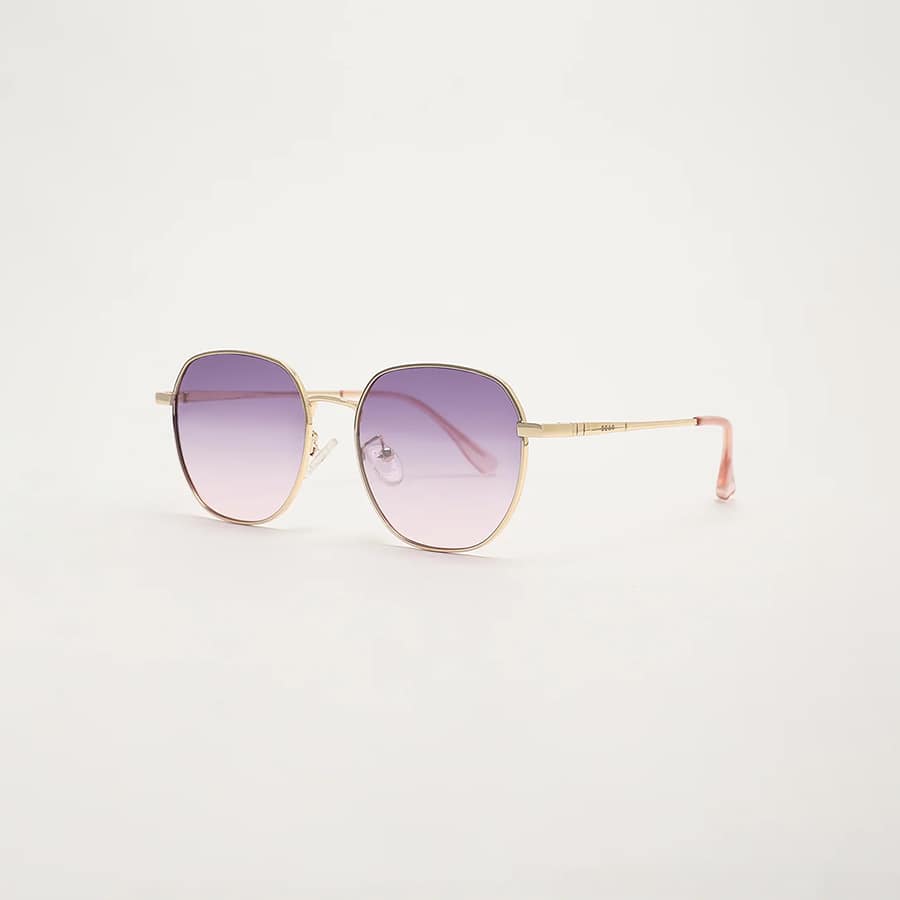 Telemark - Men's Gold-Toned Square Sunglasses With Pink Lens