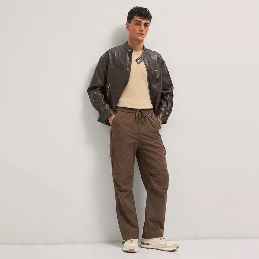 BORBISA - Brown Relaxed Fit Cargo Pants with Functional Design