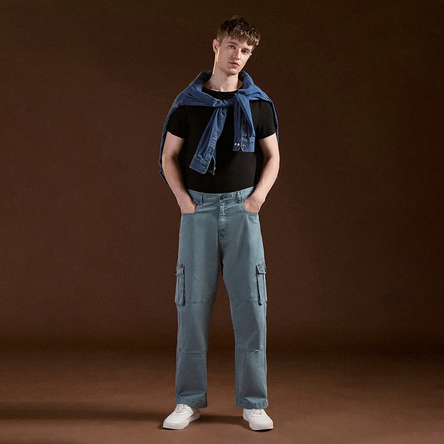 ROCOR - Teal Solid Straight Fit Functional & Stylish Cargo Pant