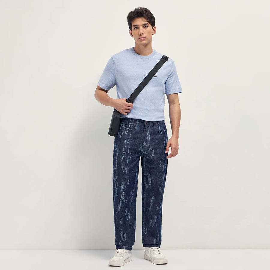 BISLO - Blue Straight Fit Jeans with Bleached Effect