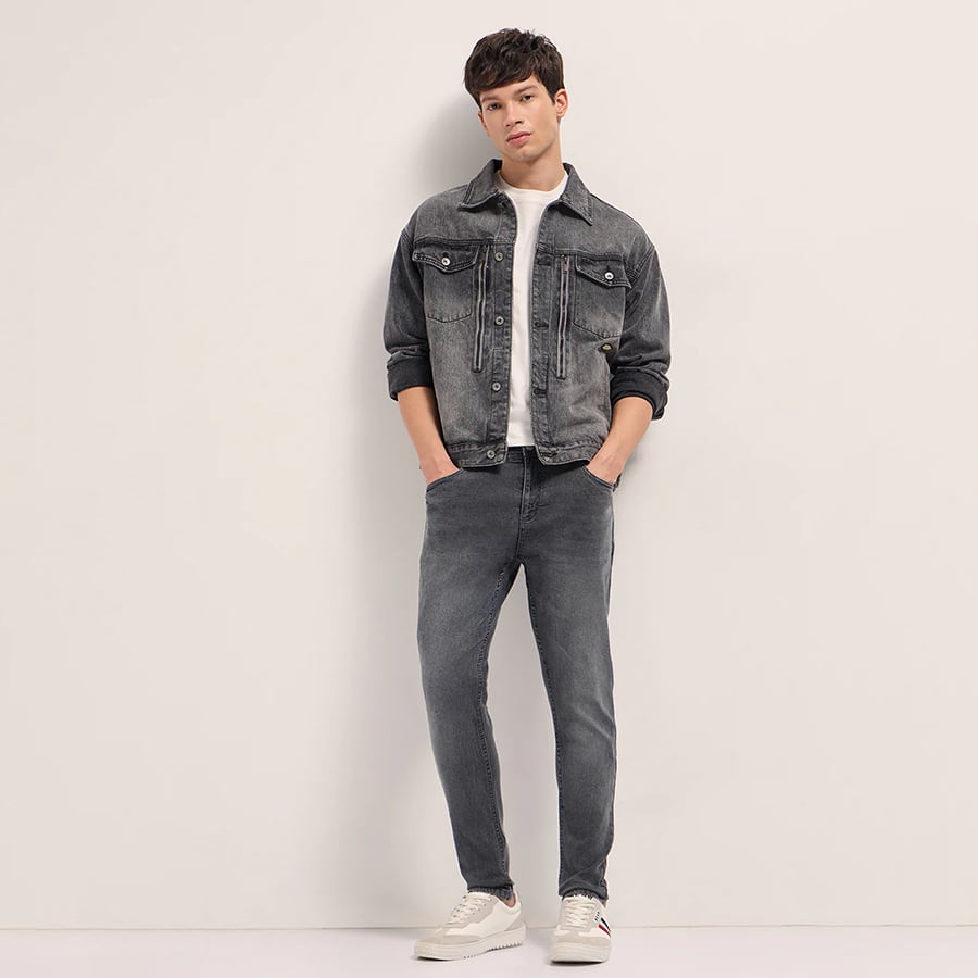 HECT - Grey Mid-Rise Slim Fit Jeans with Light Fade