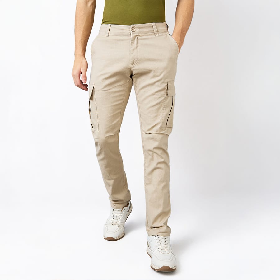 Spykar Beige Regular Fit Mid Rise Cargo For Men