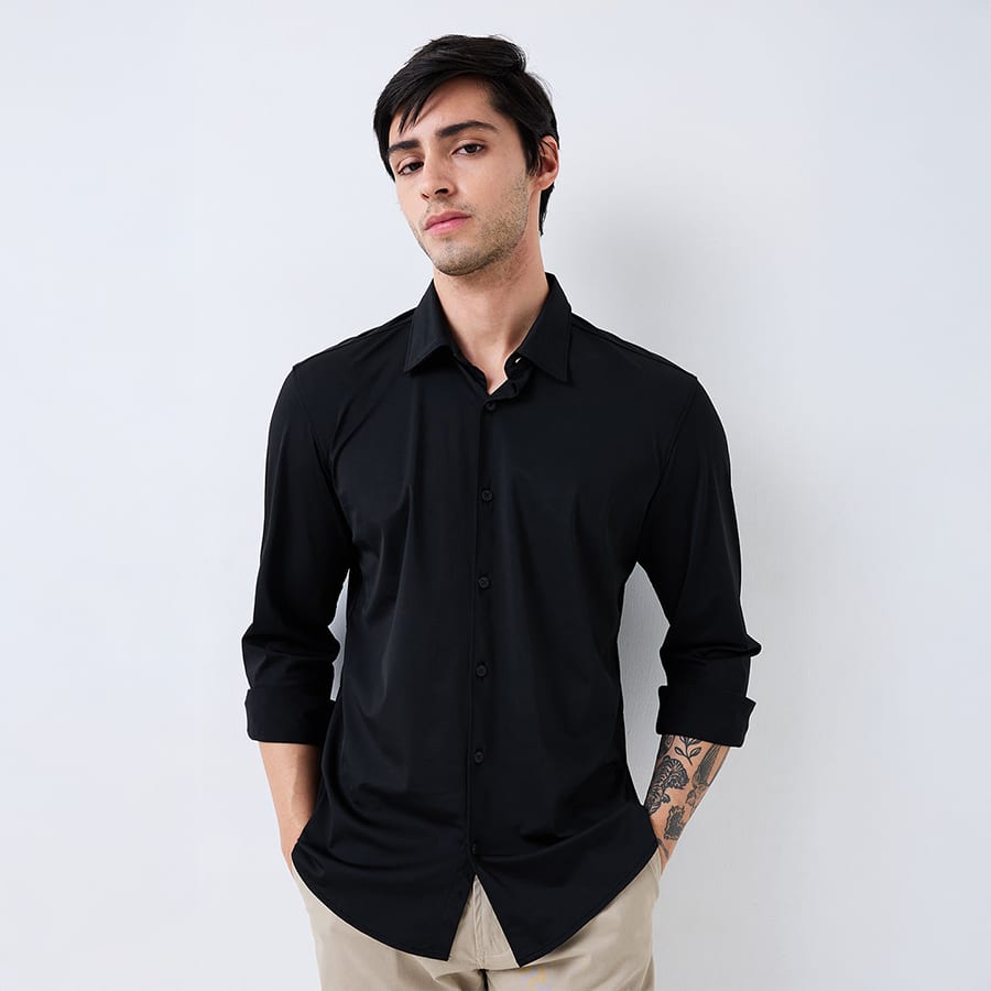 Spykar Black Slim Fit Solid Full Sleeve Shirt For Men