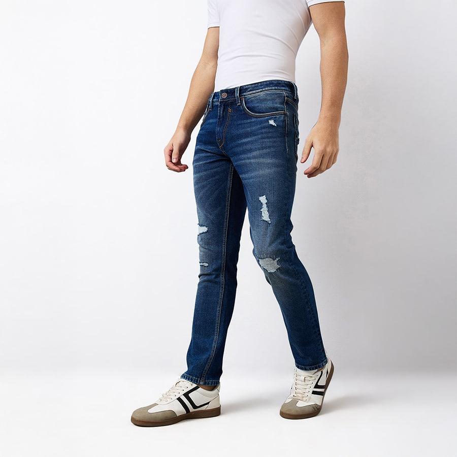 Spykar Regular Fit Mid Rise Cotton Stretch Jeans For Men