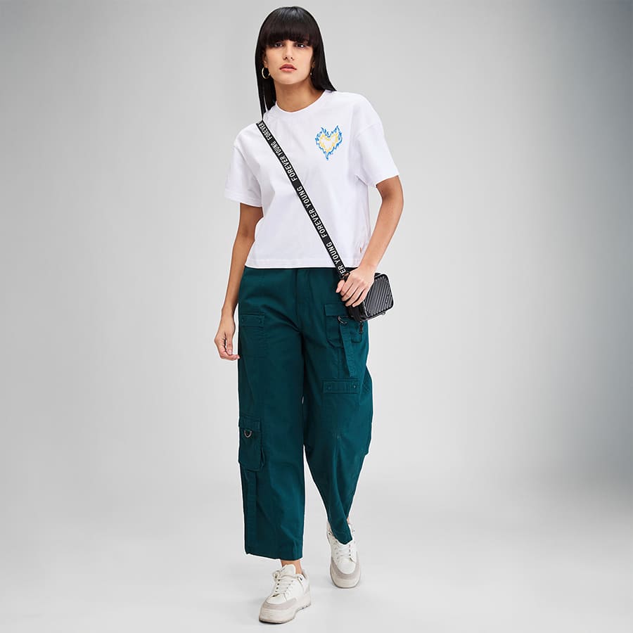 Spykar Green Mid Rise Cargo Fit Trouser For Women