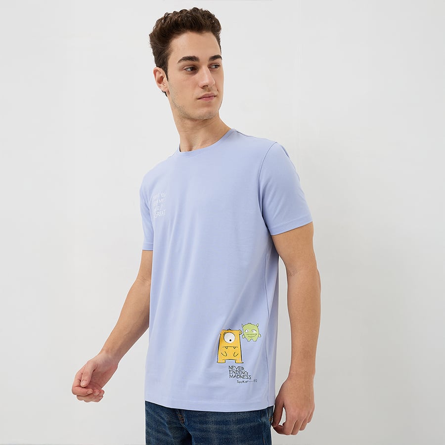 Spykar Blue Slim Fit Solid Half Sleeve T-Shirt For Men