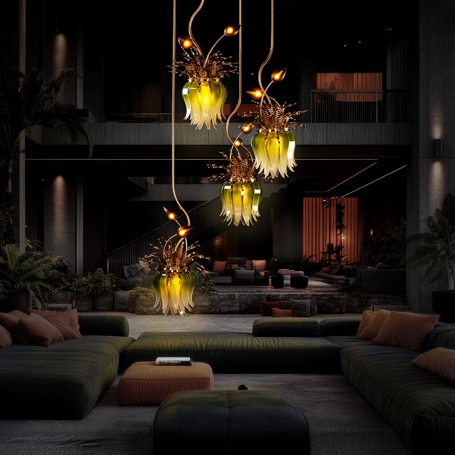 Konoha Song (Gold, Green & Amber) Gradient Double Height Chandelier