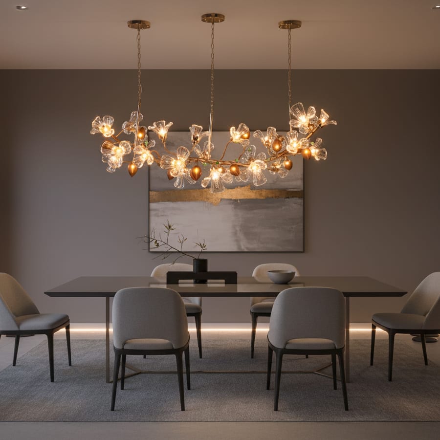 Harubana Splash (Rose Gold, Clear & Amber) Textured Glass Chandelier