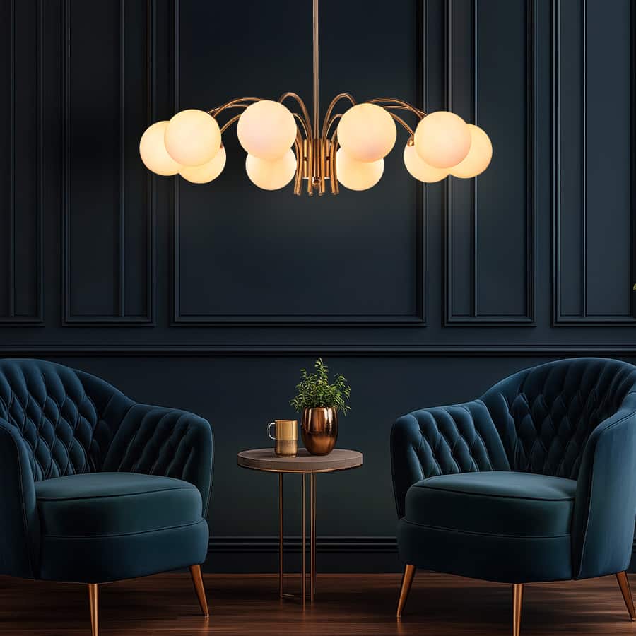 Golden Silhouette (Gold, White) Frosted Glass Chandelier
