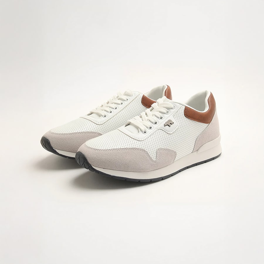 Wale - Men's White Modern Minimalistic Sneaker with Suede Panels