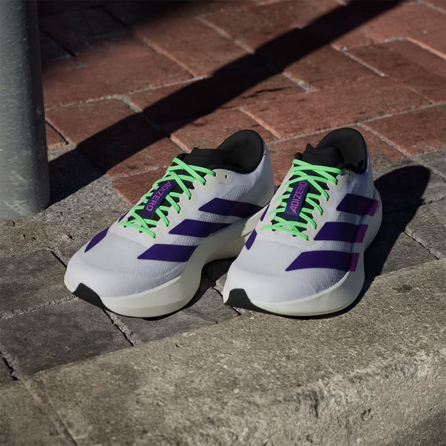 Adizero EVO SL Shoes - Cloud White / Collegiate Purple / Lime Burst