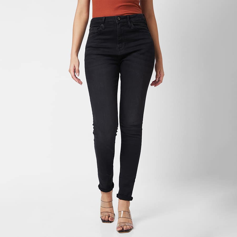 Spykar High Rise Skinny Fit Black Jeans For Women
