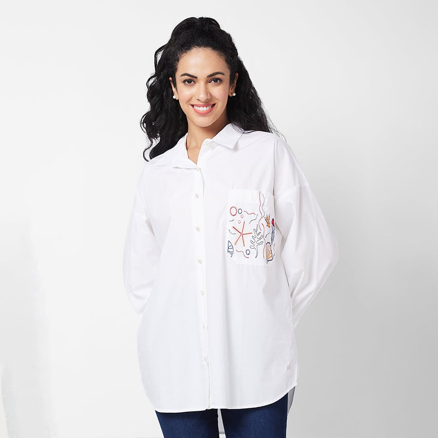 Spykar White Solid Shirt For Women