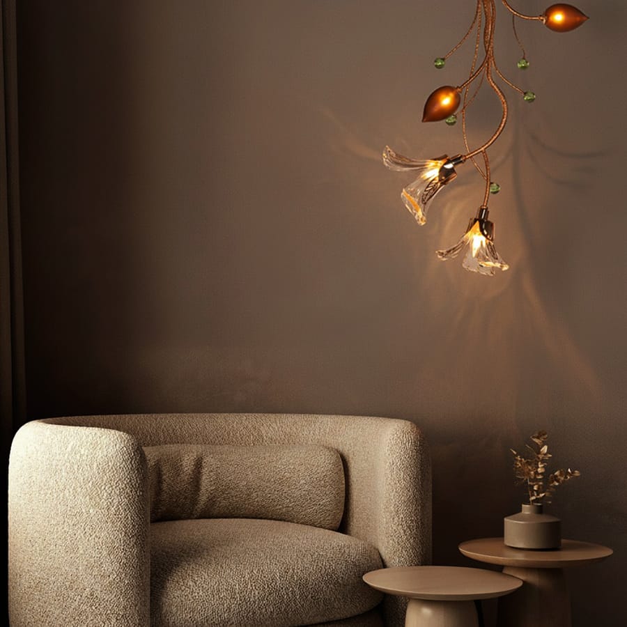 Harubana Blossom (Rose Gold, Clear Amber) Textured Glass Pendant Light