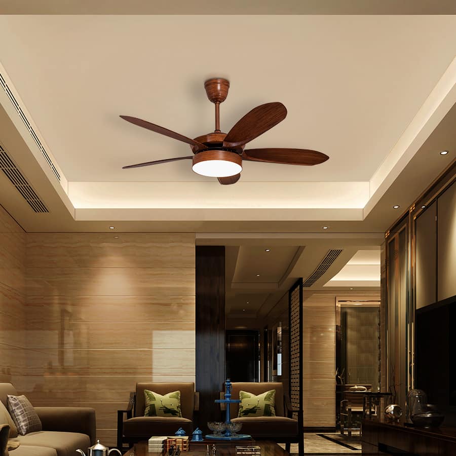 King's Cross (132 cm Span, Teak Finish Metal Body, Teak Finish ABS Blades) Dimmable LED With Remote Control Chandelier Ceiling Fan