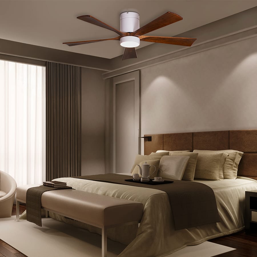 Peru Perfect (130 cm Span, White Finish Metal Body with Wooden Blades in Walnut Finish) 3 Color LED With Remote Control Ceiling Fan