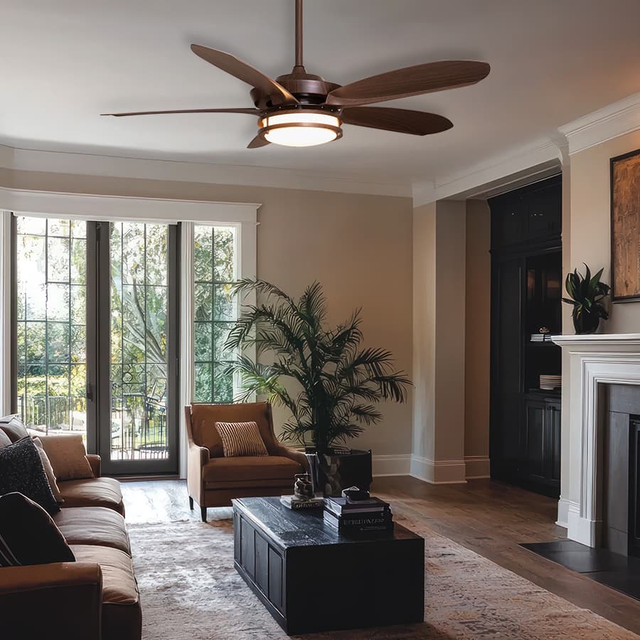Monte Carlo (132 cm Span, Walnut Finish Metal Body, Walnut Finish ABS Blades) Dimmable LED With Remote Control Ceiling Fan