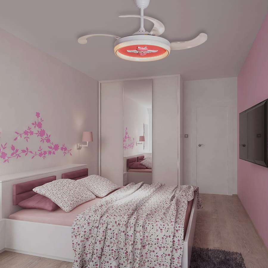 Angel Face (Kid's Room 112 cm Span, White Finish Metal Body, Clear Finish ABS Blades) Dimmable LED with Remote Control Ceiling Fan